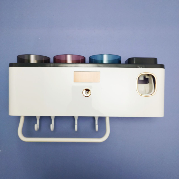 Держатель для зубной пасты и щеток, стерилизация УФ и дезинфекция Smart Sterilization / Органайзер в ванную комнату с тремя стаканами, крючками и дозатором для зубной пасты продажа и отгрузка коробками кор/20шт